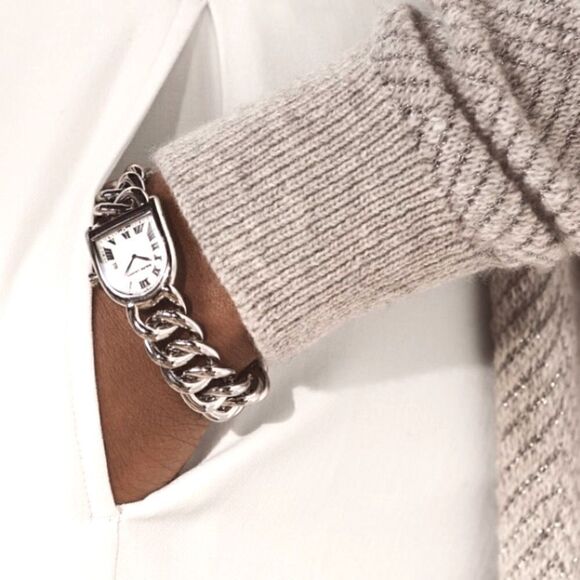 Ralph Lauren Gray Cashmere V-Neck Metallic Herringbone Knit Cardigan Sweater - Picture 12 of 16